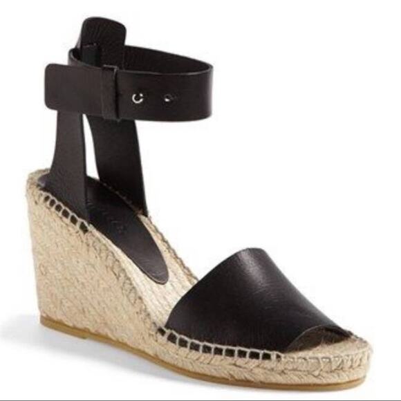 VINCE Simona Espadrille Wedges in Black Leather Size 41 11 - Picture 1 of 9